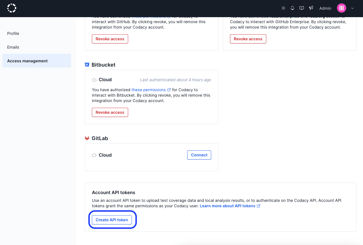 Creating an account API token