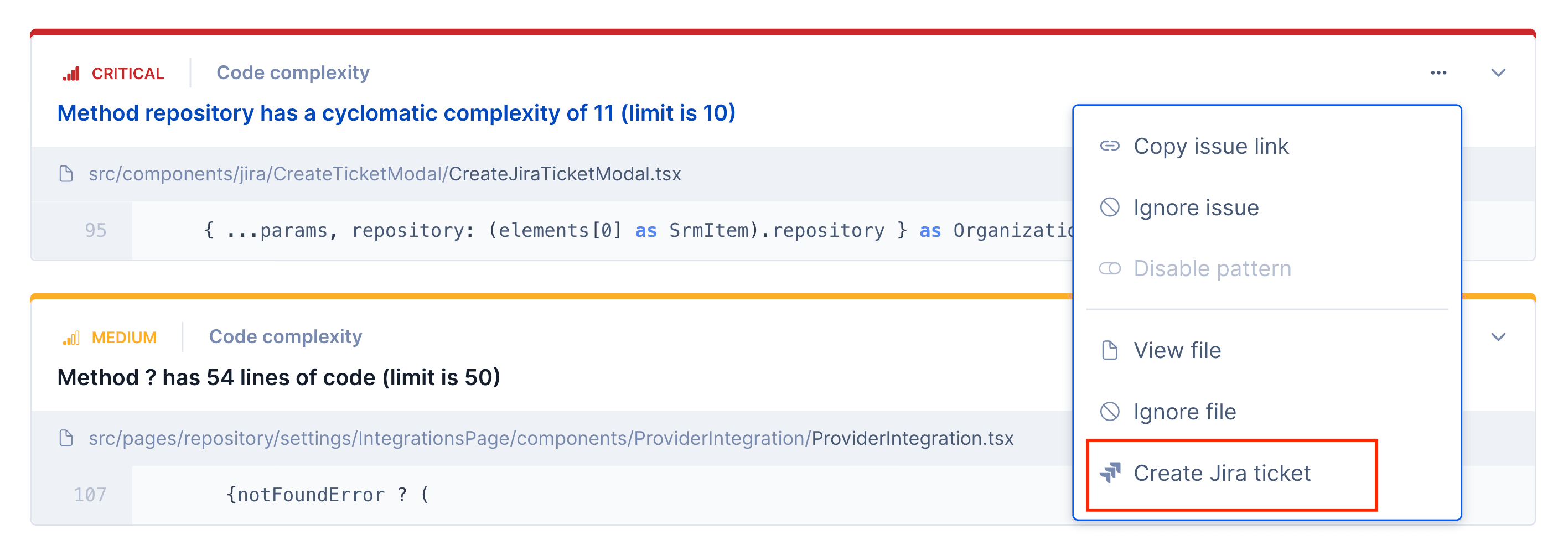 Create Jira Ticket from one issue