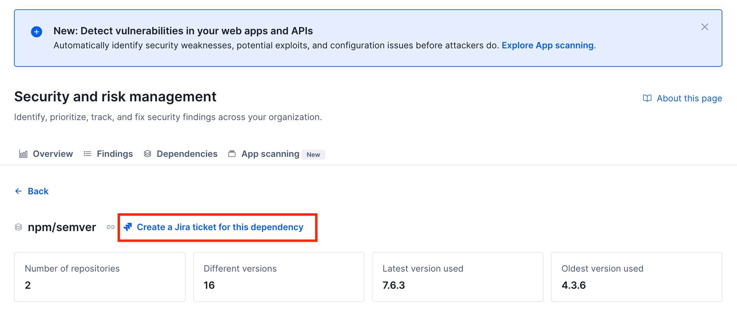 Create Jira Ticket for a dependency
